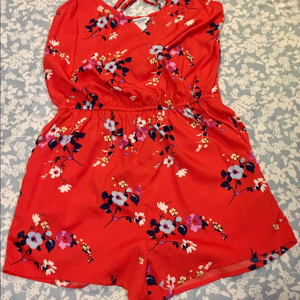 Red floral romper